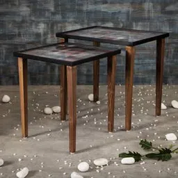 a tiny mistake Tartan Solid Wood Side Table in Multicolor Finish-picture-44