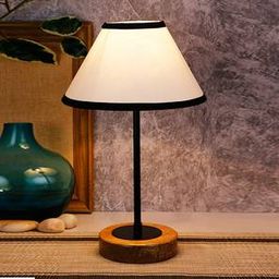 devansh Kalel Multicolor Fabric Shade Table Lamp with Natural Wood & Iron Base-picture-31