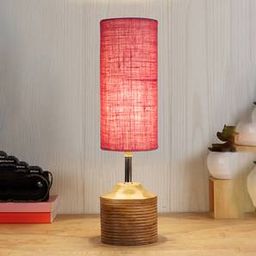 devansh Amaya Wood Table lamp with Pink Jute Shade-picture-42