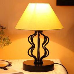 devansh Lilah Yellow cotton Shade Iron Table Lamp-picture-20