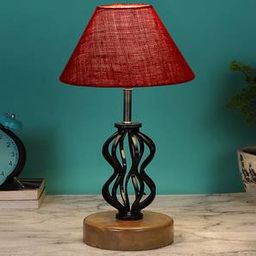 devansh Madilyn Maroon Jute Table lamp with Wood & Iron Base-picture-27
