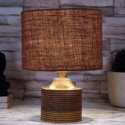 devansh Christabel Brown Jute Table Lamp with Natural Wood Base-picture-35