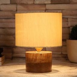 devansh Conrad Off-White Cotton Table Lamp With Natural Wood Base-picture-40