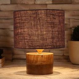devansh Delphine Brown Jute Table Lamp With Natural Wood Base-picture-22