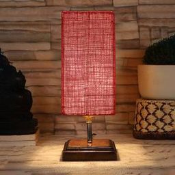 devansh Emilia Maroon Jute Table Lamp With Square Brown Wood Base-picture-41