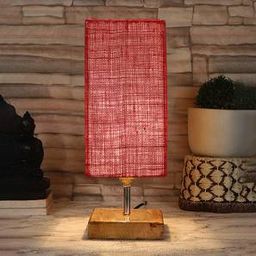 devansh Finnick Maroon Jute Table Lamp With Square Natural Wood Base-picture-46