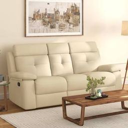 urban ladder Raphael Leatherette Three Seater Manual Recliner in Off White-picture-1