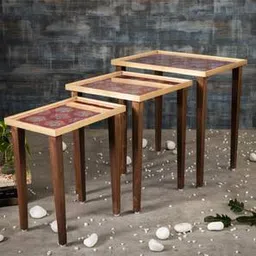 a tiny mistake Peach Floral Motifs Solid Wood Side Table in Pink Finish-picture-7