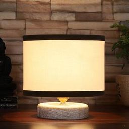 devansh Avery White & Black Cotton Table Lamp With White Brushed Wood Base-picture-23