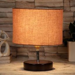 devansh Stanley Grey cotton table lamp with brown wood base-picture-28