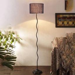 devansh Flora Zig Zag Iron Floor Lamp With Jute Drum Blue Shade-picture-4