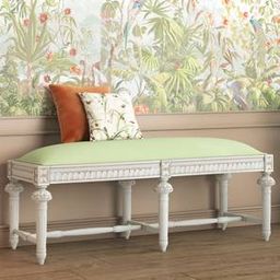 urban ladder Lucine Solid Wood Bench in White Tender Green Velvet Finish-picture-40