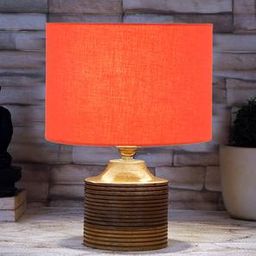 devansh Amara Orange cotton table lamp with Natural Wood Base-picture-27