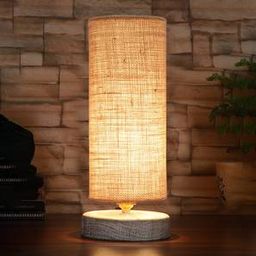 devansh Chase Beige Jute table lamp with White Brushed wood base-picture-11