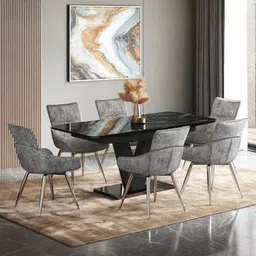 urban ladder Caribu 4 To 6 Extendable Black High Gloss Dining Table With Set Of 6 Megan Dining Chair-picture-4