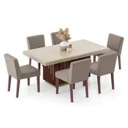 urban ladder Gabriele Onyx 6 Seater Pedestal Dining Table With Set of 6 Ludo Dining Chairs-picture-2