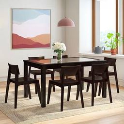 urban ladder Floyd 6 Seater Dining Table, Glass Top, Finish - Mahogany With set of 6 Gordon Chairs-picture-19