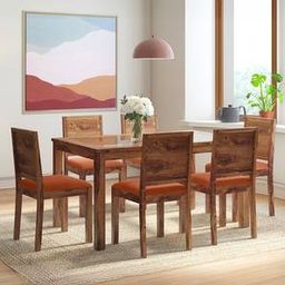urban ladder Floyd 6 Seater Dining Table, Glass Top, Finish - Teak With set of 6 Oribi Dining Chairs-picture-20