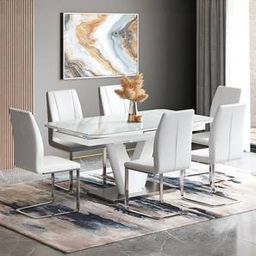 urban ladder Caribu 6 To 8 Extendable Dining Table, Finish -White Marble Color High Gloss With Set Of 6 Seneca Dining Chair White-picture-43
