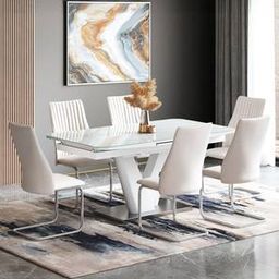 urban ladder Caribu 6 To 8 Extendable Dining Table, Finish-Black Marble Color High Gloss With Set Of 6 Ingrid Dining Chairs-picture-19