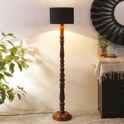 devansh Camryn Brown Cotton Shade Floor Lamp-picture-1