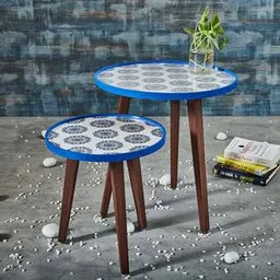 a tiny mistake Solid Wood Side Table in Blue Finish-picture-40