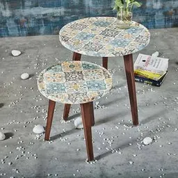 a tiny mistake Solid Wood Side Table in Blue & Mustard Finish-picture-47