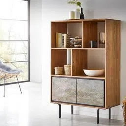 the home dekor Jarrah Solid Wood Bookshelf in Natural & Stone Veneer Finish-picture-14