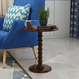 wooden twist Round Solid Wood Side Table in Walnut Finish-picture-31