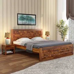 woodenmood Reden Solid Wood King Size Non Storage Bed in Teak Finish-picture-12