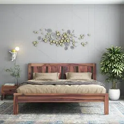 woodenmood Plane Solid Wood Queen Size Bed in Teak Finish-picture-48