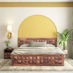 woodenmood Diamond Solid Wood Queen Size Bed in Teak Finish-picture-47