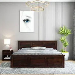 woodenmood Unicorn Solid Wood Queen Size Drawer Storage Bed in Walnut Finish-picture-9