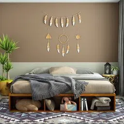 woodenmood Unicorn Solid Wood King Size Bed with Box Storage Bed in Honey Oak Finish-picture-15