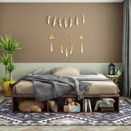 woodenmood Unicorn Solid Wood Queen Size Bed with Box Storage Bed in Teak Finish-picture-22