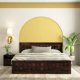 woodenmood Diamond Solid Wood King Size Drawer Storage Bed in Walnut Finish-picture-43