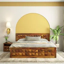 woodenmood Diamond Solid Wood King Size Drawer Storage Bed in Honey Oak Finish-picture-13