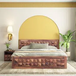 woodenmood Diamond Solid Wood Queen Size Box Storage Bed in Teak Finish-picture-11