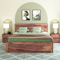 woodenmood Xiomara Solid Wood Queen Size Box Storage Bed in Teak Finish-picture-23