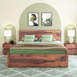 woodenmood Xiomara Solid Wood King Size Box Storage Bed in Teak Finish-picture-27