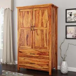 woodenmood Parker Solid Wood Door Wardrobe in Light Honey Finish-picture-38
