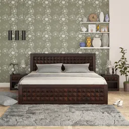 woodenmood Diamond Solid Wood King Size Box Storage Bed in Dark Walnut Finish-picture-24