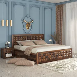 woodenmood Diamond Solid Wood Queen Size Box Storage Bed in Provincial Teak Finish-picture-29