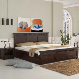 woodenmood Madhvi Solid Wood King Size Drawer Storage Bed in Dark Walnut Finish-picture-25