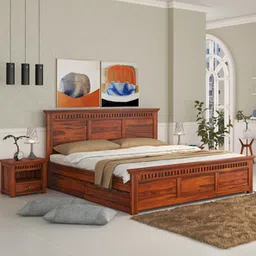 woodenmood Madhvi Solid Wood King Size Drawer Storage Bed in Honey Oak Finish-picture-43