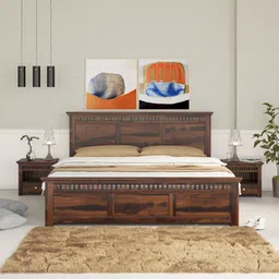 woodenmood Madhvi Solid Wood Queen Size Drawer Storage Bed in Provincial Teak Finish-picture-44