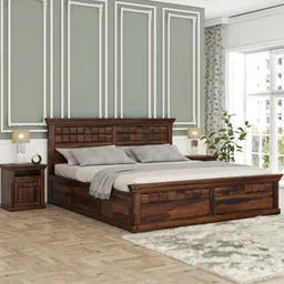 woodenmood Prashiv Solid Wood Queen Size Box Storage Bed in Provincial Teak Finish-picture-28