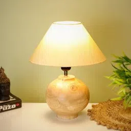 disoo fashions Darnelle Beige Cotton Shade Table Lamp with Solid Wood Base-picture-20