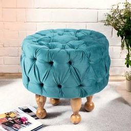 ikiriya Louisville Acacia Wood Accent Round Pouf Stool in Turquoise-picture-7