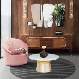 Round Solid Wood Coffee Table in Gold Finish-image-48